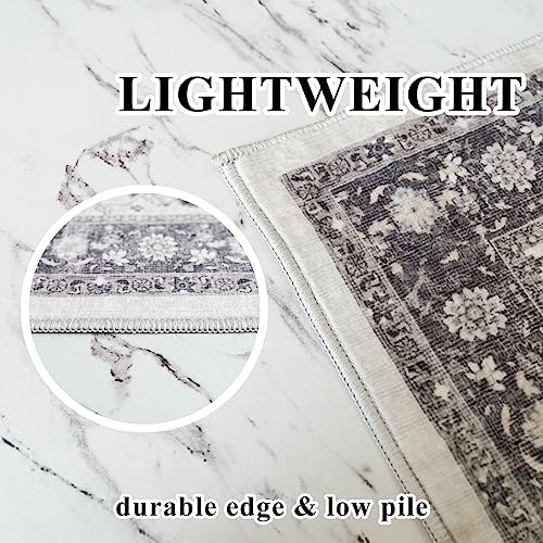 Hallway Washable Runner Rug - 2'6x12 Kitchen Rugs Entryway Rug Runner Vintage Soft Floor Mat Non Slip Indoor Farmhouse Carpet for Bathroom Living Room Bedroom (2'6''x12', Grey) - Image 6