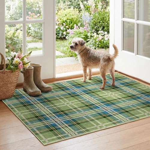 Plaid Outdoor Rug - 28"x43" Front Door Mat Indoor Outside Entrance by Othilic