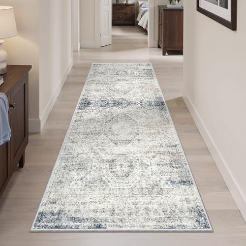Soalmost Runner Rug 2x6 Washable Kitchen Hallway Runners Blue/Ivory - Image 2