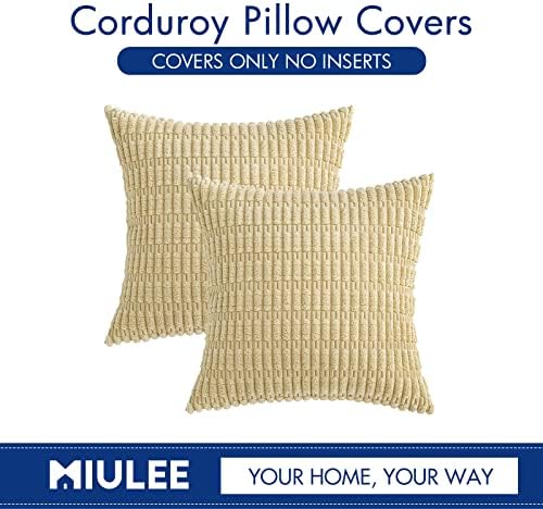 MIULEE Corduroy Decorative Throw Pillow Covers 18x18 Beige Pack of 2 - Image 6