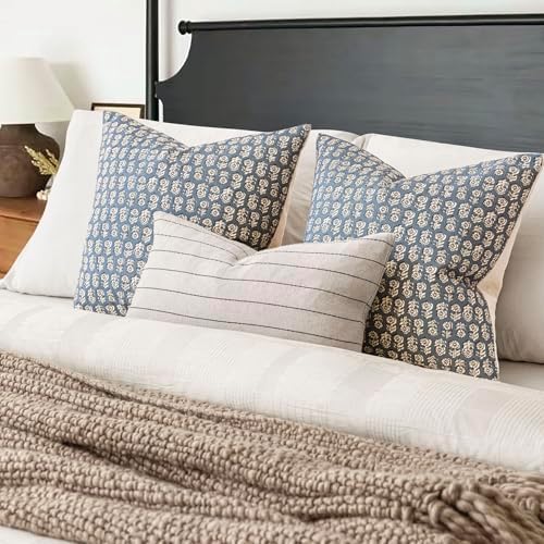 Foindtower Decorative Floral Print Throw Pillow Covers 18×18 Dusty Blue - Image 5