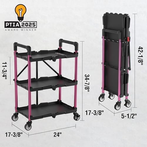 WORKPRO 3-Tier Collapsible Utility Cart, 210 LBS Cart with Wheels - Image 2
