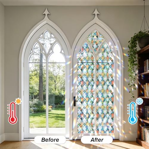 JAYONG Stained Glass Rainbow Window Privacy Film with Kit, 29.5'' x 78.7'' - Image 5