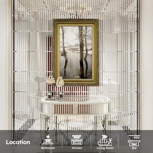 Diflart Mirror Peel and Stick Tile, 1.8 x 11.8 Inch, Beveled Mirror Strip Backsplash Tiles for Kitchen Bathroom Bar Accent Wall, Pack of 5 Sheets (Silver, 1.18x11.8 Inch) - Image 2