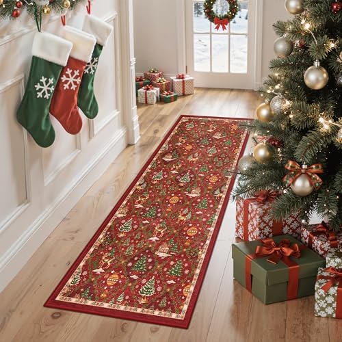Madane Christmas Kitchen Runner Rug 2x5, Washable Red Hallway Rugs Non-Slip - Image 2