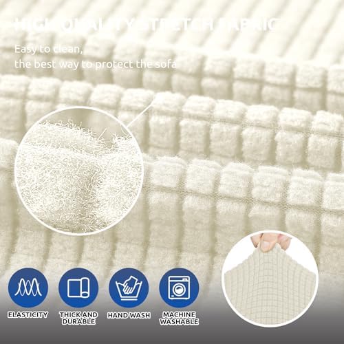 KEKUOU Stretch Couch Covers for Sofa, 3 Cushion Couch Slipcover,Beige - Image 5