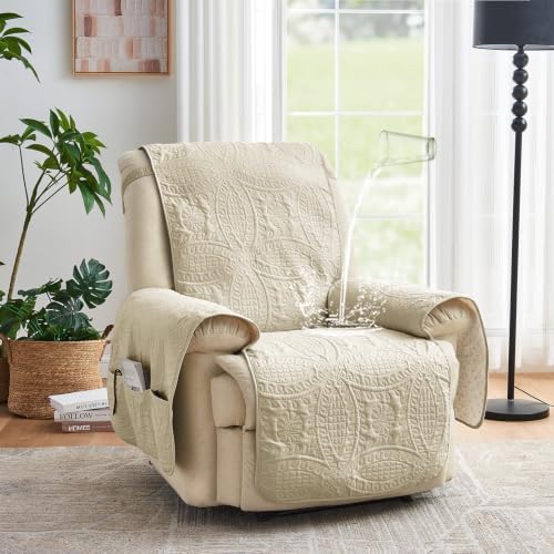 Large Camel Recliner Chair Covers, Quilted Décor Water-Repellent Lazy Boy Chair Covers, Pet Friendly Large Recliner Cover for Dogs Cats, Washable Couch Cover (Recliner 30", Camel) - Image 2