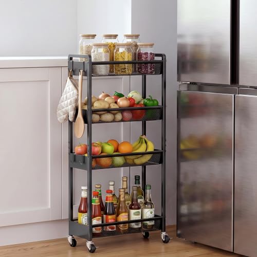 Delamu 4 Tier Slim Rolling Storage Cart, Utility Metal Narrow Cart 7.1" W by DELAMU