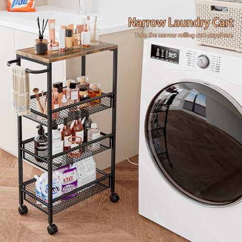 AZERPIAN Slim Rolling Cart 4 Tier Narrow Storage Cart on Wheels with Handle - Image 5
