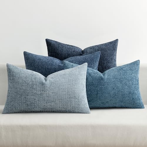 MIULEE Decorative Chenille Lumbar Pillow Covers Blue Series 12x20 by MIULEE