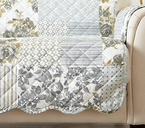 Great Bay Home Reversible Patchwork Sofa Cover - Washable Slipcover Furniture Protector with Elastic Straps - Perfect for Kids & Pets - Box-Stitched Detail (Grey) - Image 4