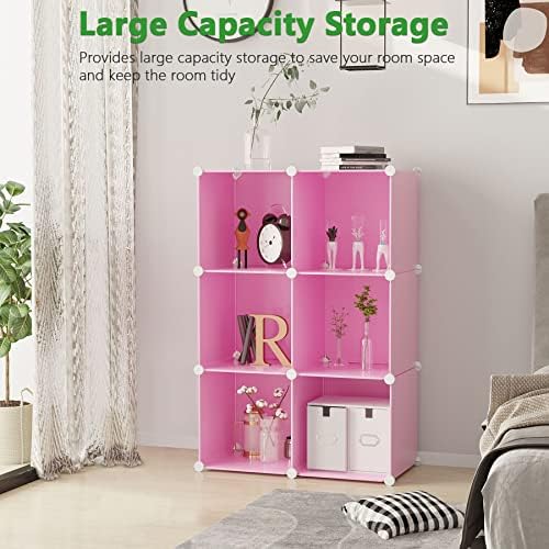 C&AHOME 6-Cube Storage Organizer Cube Shelf Closet Storage Bookcase, Pink - Image 5