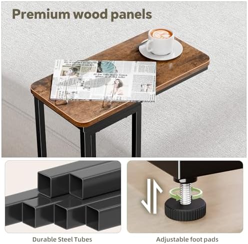 Simple Trending C Shaped Side Table, End Table Set of 2, Sofa Couch Table TV Tray for Living Room, Small Space, Rustic Brown - Image 5