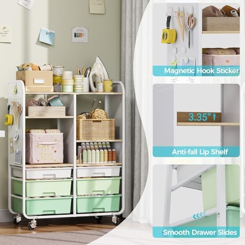 APEXCHASER 6 Drawers Rolling Storage Cabinet with Wood Top& Pegboards Green - Image 6