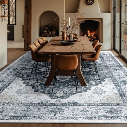 RELEANY Washable Area Rug, Large 10'x12', Grey/White/Beige - Image 4