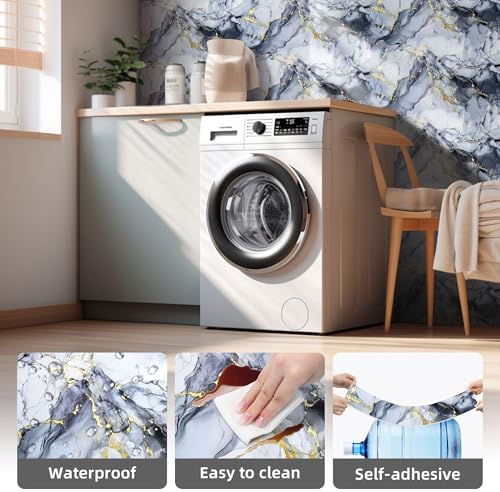 Vieshful 20 Pack 11.8"x23.6" Peel and Stick Backsplash Wall Panels, Self Adhesive Waterproof Back Splash Marble Tiles for Kitchen Bathroom, TV Walls, Living Room Blue (Not Real Tiles) - Image 4