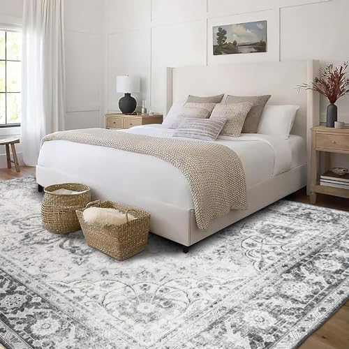 ReaLife Rugs Machine Washable Area Rug Runner - Living Room Bedroom Bathroom Kitchen Entryway Office - Padded Low Pile Stain Resistant Premium - Boho Farmhouse Vintage - Joy - Gray 3' x 5' - Image 5
