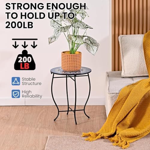 Metal Round Side Table, Weather Resistant Patio Accent Table for Indoor Outdoor Use, Plant Stand for Flower Pots Vase Home Decor, Easy Assemble - Image 6