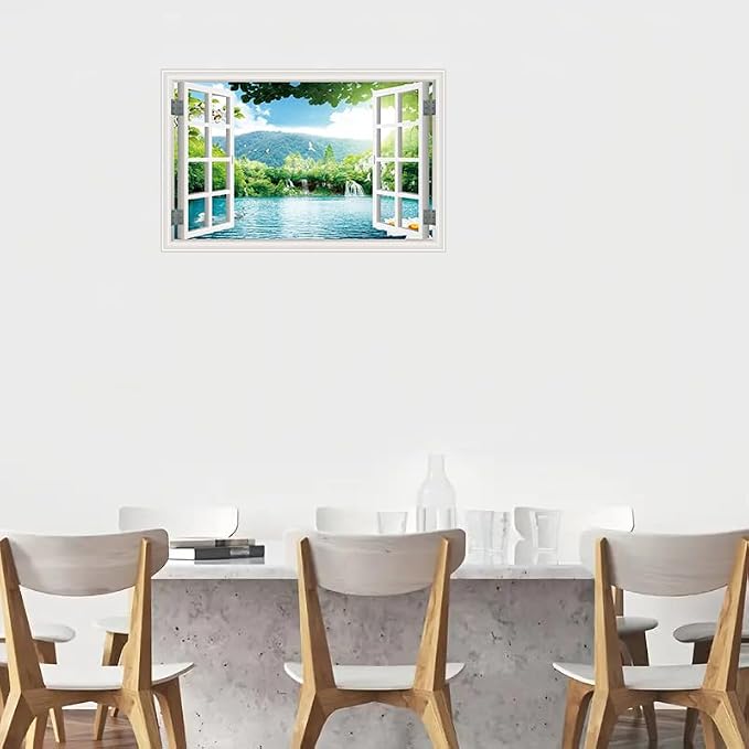 ‌Lmyhome Fake Window Wall Mural -Spring Lake Landscape Peel and Stick Wall Sticker Decal for Home Decor (16"x24") - Image 2
