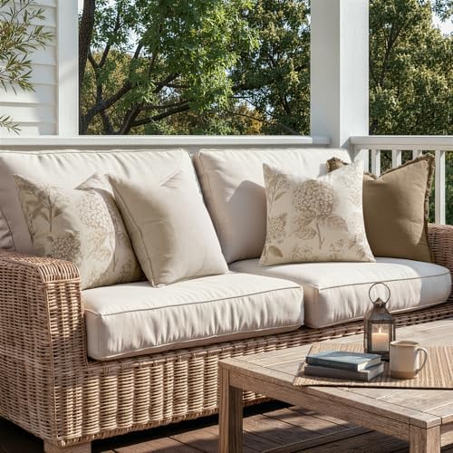 Set of 2 Decorative Floral Pillow Covers 22x22 Inch Tan Beige - Image 5