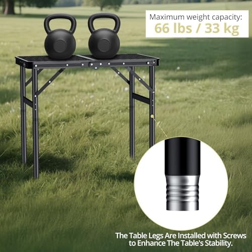 Anbte 2ft Folding Camping Grill Table Max 29.5", 3 Adjustable Height, Black - Image 4