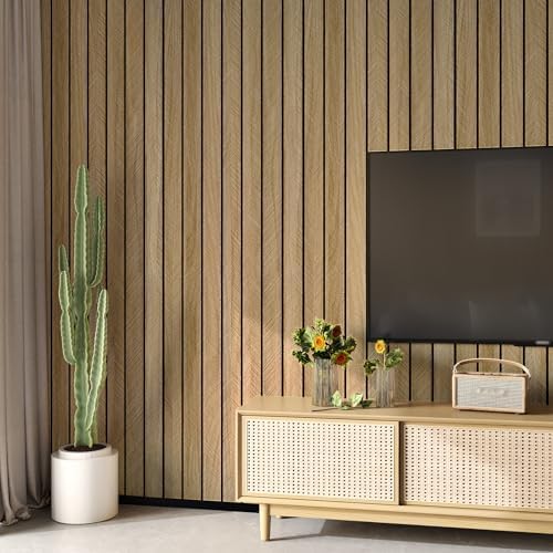 Brown Wood Panels for Wall 3D Wood Slat Wall Paneling Acoustic | Faux Wooden Slat Wallpaper Self Adhesive Herringbone Shiplap Peel and Stick Wallpaper for Bedroom Living Room Entrance Hall - Image 5