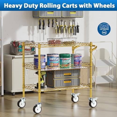 Leteuke 3 Tier Rolling Carts with Wheels, Heavy Duty Rolling Utility Cart - Image 2