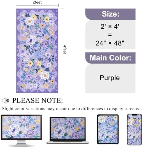 DUKINO 2x4 Entryway Rug, Floral Washable Kitchen Rugs Non Slip, Purple - Image 2