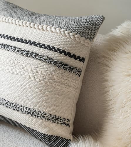 Cethom Boho Throw Pillow Covers 20x20 Inch Set of 2, Black Textured Decorative Couch Pillow Cases for Farmhouse Home Decor, Accent Cushion Cover for Sofa, Bed, Living Room, Bedroom - Image 4