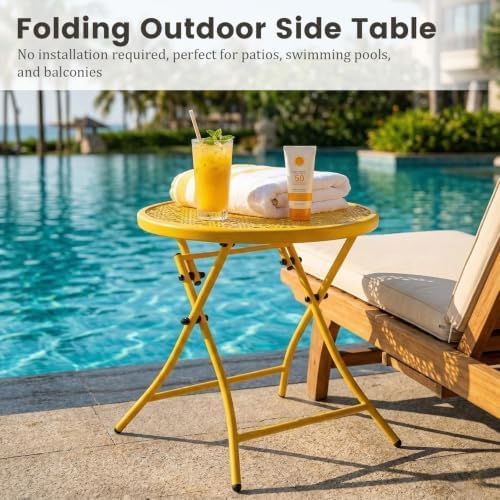 TeoKJ Folding Outdoor Side Table, Small Patio Table with Flower Cutouts - Image 4