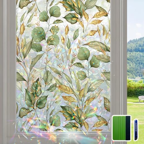 Rainbow Window Privacy Film with Tools, 3D Stained Glass Window Film for Home and Office, Spring & Autumn Leaves, 22.83"x 35.43"(58x90CM) by Flortlias