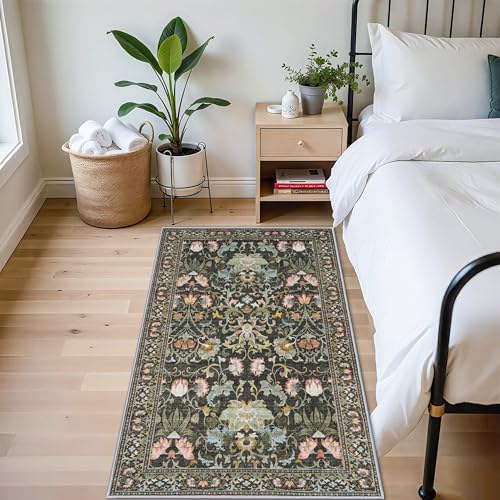 3x5 Living Room Area Rugs: Vintage Washable Non-Slip Rug for Bedroom Dining Room Soft Carpet for Nursery Kitchen Home Office Durable & Easy-Clean Design Perfect for Homes with Cats & Dogs(3x5,Green) - Image 6