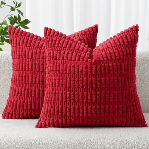 MIULEE Corduroy Decorative Throw Pillow Covers 18x18 Red Pack of 2 by MIULEE