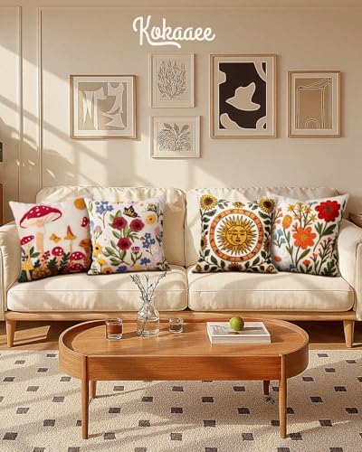 Embroidered Throw Pillow Covers 18x18 Inch, 2Pack, Flower Bee - Image 6