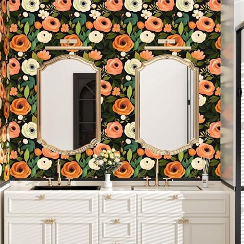 Danodoi Orange Green Vintage Floral Peel and Stick Wallpaper 17.5" x 393" | Waterproof Vinyl Self Adhesive Removable Renter Friendly Floral Contact Paper - Image 7