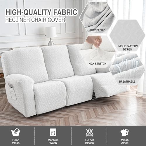 Gennia Waterproof Recliner Sofa Cover,3 Seat Couch Cover,Ivory White - Image 2