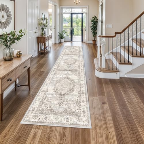 Washable Hallway Runner Rugs 3x12: Soft Ultra Thin Low Pile Carpet Machine Washable Indoor Lightweight Rug Runner Anti Slip Backing Rugs for Living Room Bedroom Kitchen 3'x12' Beige by YOUFORTONG