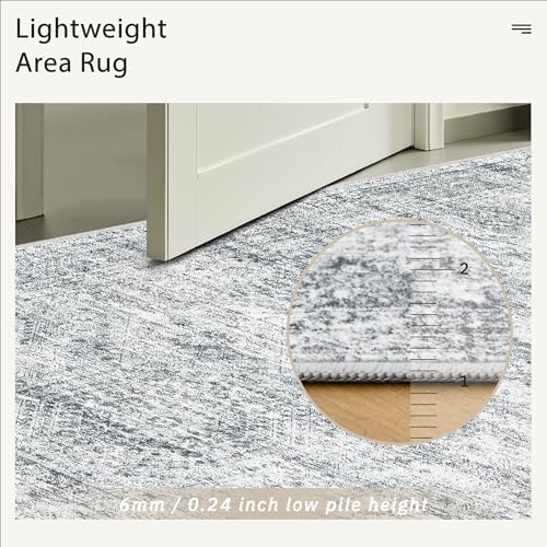 Soalmost 5x5 Grey Round Rug 6ft Circle Living Room Area Rugs Non-Slip - Image 6