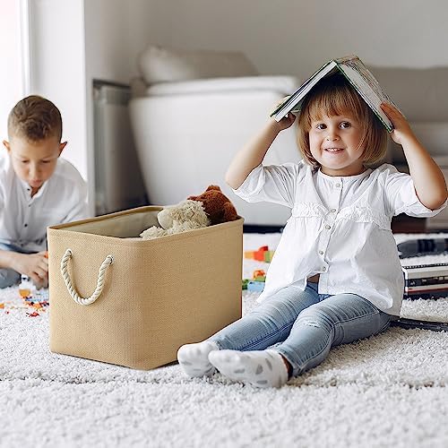 TheWarmHome Organization and Storage Basket for Organizing - 3 Pack 16x12x12 inch Cube Fabric Storage Cubes, Storage Bin for Shelves Gift Closet Organizer Cloth Toy (Beige) - Image 3