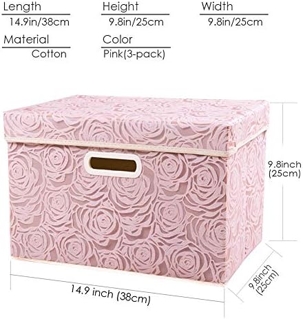 PRANDOM Collapsible Storage Boxes with Lids Fabric Decorative Storage Bins Cubes Organizer Containers Baskets with Cover Handles Divider for Bedroom Closet Living Room 14.9x9.8x9.8 Inch 3 Pack - Image 5