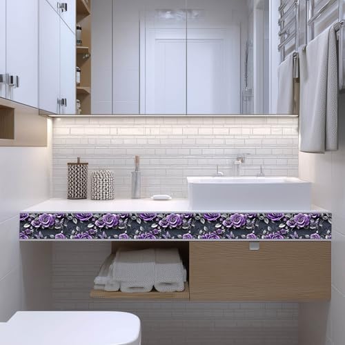 IVN Wallpaper Border Peel and Stick Wall Violet Rose Butterfly 4x196 Inch - Image 2