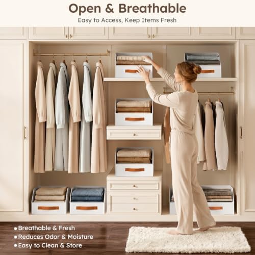 Homsorout Fabric Storage Bins for Organizing - 12 Pack Large Trapezoid Collapsible Storage Bins with Front Handle, Closet Organizers and Storage for Bedroom, Home Shelves, Small Spaces, White - Image 3