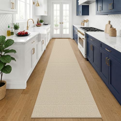 KOZYFLY Cotton 2.5'x14' Runners Rugs for Hallway, Long Washable Runner Rug, Woven Non Slip Kitchen Runner, Flatweave Entryway Rug, Floor Carpet for Entry, Aisle, Hall, Ivory Beige - Image 2