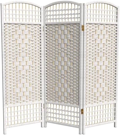 4 ft. Short Fiber Weave Folding Screen - White - 3 Panels by RedLantern