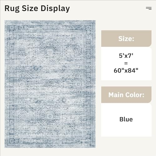 Soalmost 5x7 Area Rugs Blue Low Pile Washable Trendy Faded Style Rug - Image 3