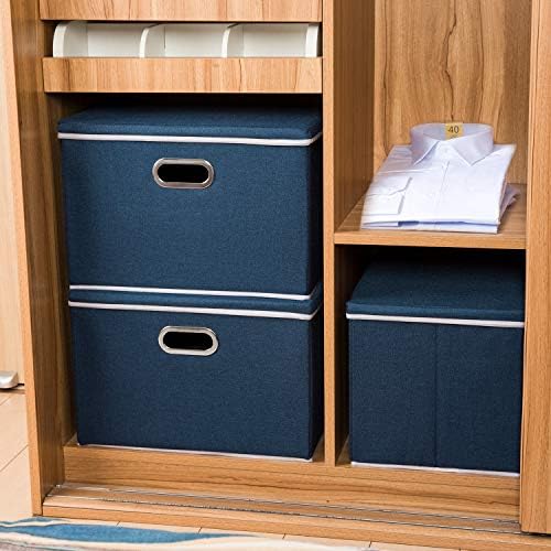 PRANDOM Extra Large Collapsible Storage Bins with Lids [5-Pack] Linen Fabric Foldable Storage Baskets Boxes Organizer Containers Cube with Cover for Bedroom Closet Office Nursery (22.8x15.75x13.8) - Image 3