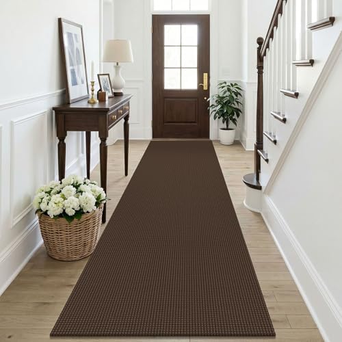KOZYFLY Cotton Runners Rugs for Hallway 3x10, Wide Washable Runner Rug, Woven Non Slip Kitchen Runner, Braided Entryway Rug, Floor Carpet for Entry, Aisle, Hall, Brown/Dark Brown by KOZYFLY