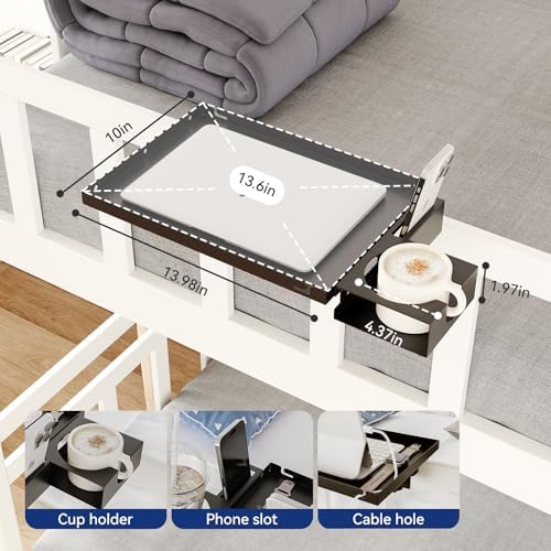 Metal Bedside Shelf Table Tray with Cup Holder, Foldable Bed Side Table for Bunk Bed & Top Bunk, College Dorm Room Essentials for Guys & Girls, Clip-on Laptop Nightstand for IKEA Beds, Black - Image 5