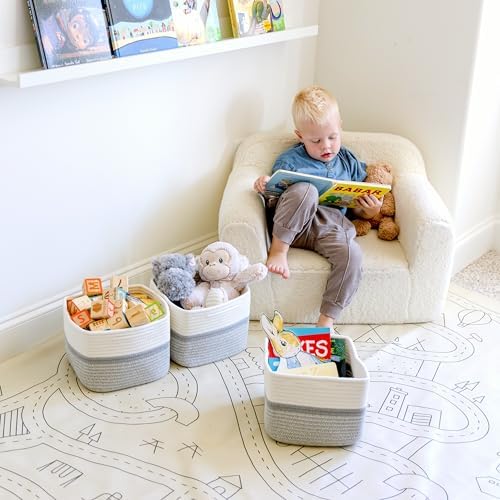 NaturalCozy Storage Cubes 9”x9”x7”Cotton Rope Woven Baskets for Organizing 3-Pack | 9 Inch Cube Storage Bin | Small Basket for Shelf Nursery, Pantry, Decorative Plant, Bathroom Closet, Toy Gift - Image 4