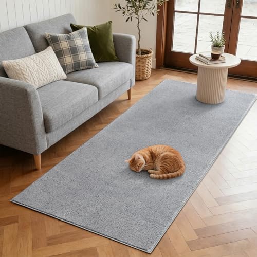 2x6 Pure Light Grey Runner Rug Non-Slip Washable for Hallway Kitchen by FinRe%CC%80cHome
